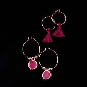 Red Tassel + Enamel Earring Set